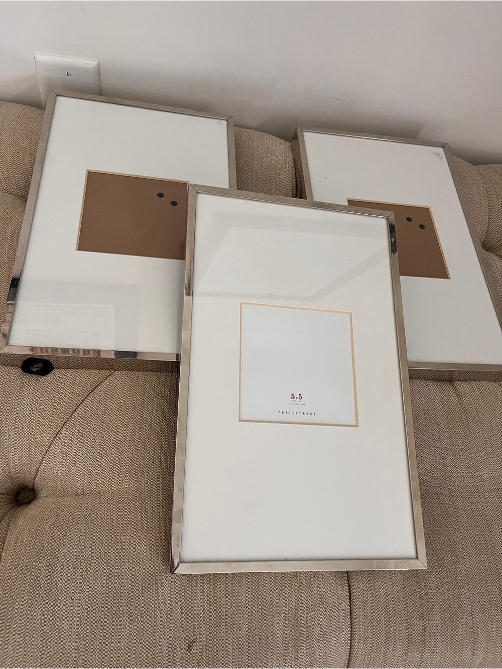 Lot 3 Pottery Barn Silver Metal Picture Frames 16x10 - Holds 5x5 Photos Mint